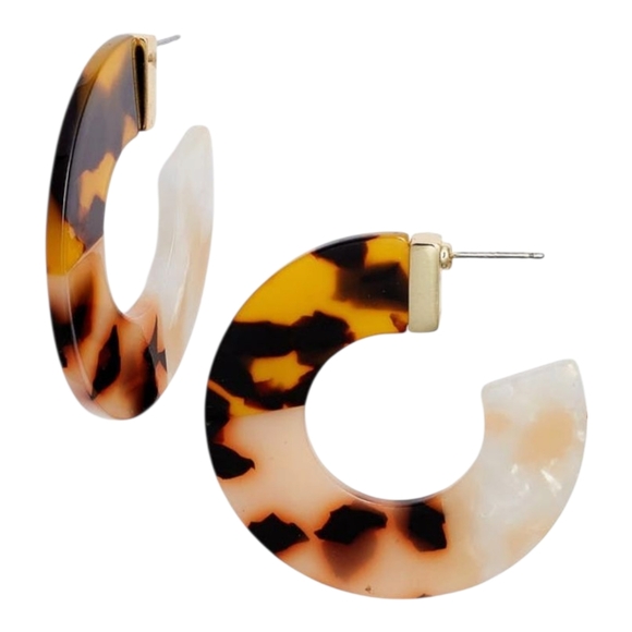 Nordstrom Wide Resin Tortoise Gold Hoop Earrings Statement ‎ Bold Chunky NWT - Picture 2 of 8